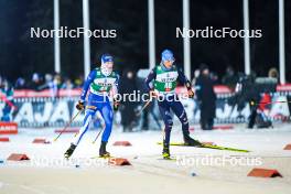 24.11.2023, Ruka, Finland (FIN): Rasmus Ahtava (FIN), Iacopo Bortolas (ITA), (l-r)  - FIS world cup nordic combined men, compact HS142/7.5km, Ruka (FIN). www.nordicfocus.com. © Thibaut/NordicFocus. Every downloaded picture is fee-liable.