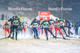 24.11.2023, Ruka, Finland (FIN): Samuel Costa (ITA), Grant Andrews (USA), Antoine Gerard (FRA), Paul Walcher (AUT), (l-r)  - FIS world cup nordic combined men, compact HS142/7.5km, Ruka (FIN). www.nordicfocus.com. © Thibaut/NordicFocus. Every downloaded picture is fee-liable.