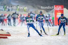 24.11.2023, Ruka, Finland (FIN): Otto Niittykoski (FIN), Wille Karhumaa (FIN), Niklas Malacinski (USA), (l-r)  - FIS world cup nordic combined men, compact HS142/7.5km, Ruka (FIN). www.nordicfocus.com. © Thibaut/NordicFocus. Every downloaded picture is fee-liable.