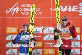 26.11.2023, Ruka, Finland (FIN): Johannes Lamparter (AUT), Jarl Magnus Riiber (NOR), (l-r) - FIS world cup nordic combined men, mass HS142/10km, Ruka (FIN). www.nordicfocus.com. © Thibaut/NordicFocus. Every downloaded picture is fee-liable.