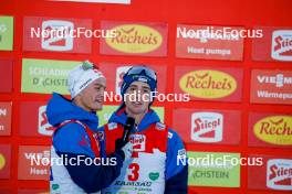 16.12.2023, Ramsau, Austria (AUT): Johannes Lamparter (AUT), Jarl Magnus Riiber (NOR), (l-r)  - FIS world cup nordic combined men, compact HS98/7.5km, Ramsau (AUT). www.nordicfocus.com. © Volk/NordicFocus. Every downloaded picture is fee-liable.