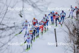 15.12.2023, Ramsau, Austria (AUT): Joergen Graabak (NOR), Jens Luraas Oftebro (NOR), Jarl Magnus Riiber (NOR), Samuel Costa (ITA), Eero Hirvonen (FIN), (l-r)  - FIS world cup nordic combined men, mass HS98/10km, Ramsau (AUT). www.nordicfocus.com. © Volk/NordicFocus. Every downloaded picture is fee-liable.