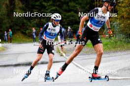 14.10.2023, Klingenthal, Germany (GER): Benedikt Graebert (GER), Jan Andersen (GER), (l-r)  - German Championships Nordic Combined men and women, individual gundersen HS140/10km men, Klingenthal (GER). www.nordicfocus.com. © Volk/NordicFocus. Every downloaded picture is fee-liable.