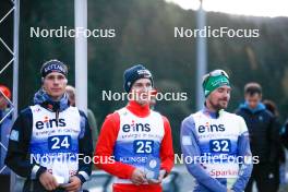 14.10.2023, Klingenthal, Germany (GER): David Mach (GER), Manuel Faisst (GER), Fabian Riessle (GER), (l-r) - German Championships Nordic Combined men and women, individual gundersen HS140/10km men, Klingenthal (GER). www.nordicfocus.com. © Volk/NordicFocus. Every downloaded picture is fee-liable.
