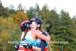 14.10.2023, Klingenthal, Germany (GER): Nathalie Armbruster (GER), Jenny Nowak (GER), (l-r)  - German Championships Nordic Combined men and women, individual gundersen HS85/5km women, Klingenthal (GER). www.nordicfocus.com. © Volk/NordicFocus. Every downloaded picture is fee-liable.