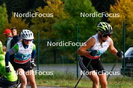 14.10.2023, Klingenthal, Germany (GER): Finja Eichel (GER), Mara-Jolie Schlossarek (GER), (l-r)  - German Championships Nordic Combined men and women, individual gundersen HS85/5km women, Klingenthal (GER). www.nordicfocus.com. © Volk/NordicFocus. Every downloaded picture is fee-liable.