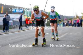 14.10.2023, Klingenthal, Germany (GER): Mara-Jolie Schlossarek (GER), Finja Eichel (GER), (l-r)  - German Championships Nordic Combined men and women, individual gundersen HS85/5km women, Klingenthal (GER). www.nordicfocus.com. © Volk/NordicFocus. Every downloaded picture is fee-liable.