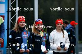 14.10.2023, Klingenthal, Germany (GER): Ronja Loh (GER), Magdalena Burger (GER), Fabienne Klumpp (GER), (l-r) - German Championships Nordic Combined men and women, individual gundersen HS85/5km women, Klingenthal (GER). www.nordicfocus.com. © Volk/NordicFocus. Every downloaded picture is fee-liable.