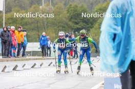 15.10.2023, Klingenthal, Germany (GER): Finja Eichel (GER), Mara-Jolie Schlossarek (GER), (l-r)  - German Championships Nordic Combined men and women, team sprint HS85/7.5km women, Klingenthal (GER). www.nordicfocus.com. © Volk/NordicFocus. Every downloaded picture is fee-liable.