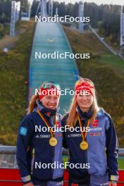 15.10.2023, Klingenthal, Germany (GER): Jenny Nowak (GER), Ronja Loh (GER), (l-r)  - German Championships Nordic Combined men and women, team sprint HS85/7.5km women, Klingenthal (GER). www.nordicfocus.com. © Volk/NordicFocus. Every downloaded picture is fee-liable.