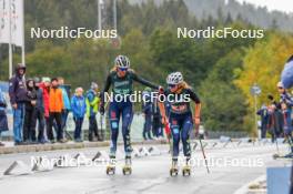 15.10.2023, Klingenthal, Germany (GER): Sophia Maurus (GER), Magdalena Burger (GER), (l-r)  - German Championships Nordic Combined men and women, team sprint HS85/7.5km women, Klingenthal (GER). www.nordicfocus.com. © Volk/NordicFocus. Every downloaded picture is fee-liable.