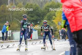 15.10.2023, Klingenthal, Germany (GER): Marie Naehring (GER), Sofia Eggensberger (GER), (l-r)  - German Championships Nordic Combined men and women, team sprint HS85/7.5km women, Klingenthal (GER). www.nordicfocus.com. © Volk/NordicFocus. Every downloaded picture is fee-liable.