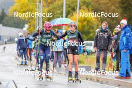 15.10.2023, Klingenthal, Germany (GER): Nathalie Armbruster (GER), Fabienne Klumpp (GER), (l-r)  - German Championships Nordic Combined men and women, team sprint HS85/7.5km women, Klingenthal (GER). www.nordicfocus.com. © Volk/NordicFocus. Every downloaded picture is fee-liable.