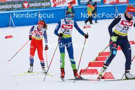 27.01.2023, Seefeld, Austria (AUT): Tereza Koldovska (CZE), Silva Verbic (SLO), Magdalena Burger (GER), (l-r)  - FIS world cup nordic combined women, individual gundersen HS109/5km, Seefeld (AUT). www.nordicfocus.com. © Volk/NordicFocus. Every downloaded picture is fee-liable.