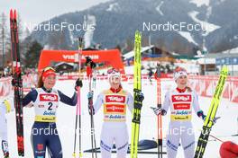 27.01.2023, Seefeld, Austria (AUT): Nathalie Armbruster (GER), Gyda Westvold Hansen (NOR), Ida Marie Hagen (NOR), (l-r)  - FIS world cup nordic combined women, individual gundersen HS109/5km, Seefeld (AUT). www.nordicfocus.com. © Volk/NordicFocus. Every downloaded picture is fee-liable.