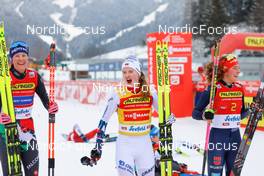 28.01.2023, Seefeld, Austria (AUT): Annika Sieff (ITA), Gyda Westvold Hansen (NOR), Nathalie Armbruster (GER), (l-r)  - FIS world cup nordic combined women, individual gundersen HS109/5km, Seefeld (AUT). www.nordicfocus.com. © Volk/NordicFocus. Every downloaded picture is fee-liable.