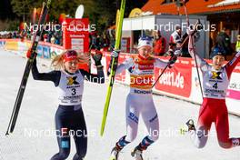 11.02.2023, Schonach, Germany (GER): Jenny Nowak (GER), Gyda Westvold Hansen (NOR), Yuna Kasai (JPN), (l-r) - FIS world cup nordic combined women, individual gundersen HS100/5km, Schonach (GER). www.nordicfocus.com. © Volk/NordicFocus. Every downloaded picture is fee-liable.