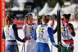 11.02.2023, Schonach, Germany (GER): Sophia Maurus (GER), Mille Marie Hagen (NOR), Annika Malacinski (USA), Daniela Dejori (ITA), (l-r)  - FIS world cup nordic combined women, individual gundersen HS100/5km, Schonach (GER). www.nordicfocus.com. © Volk/NordicFocus. Every downloaded picture is fee-liable.