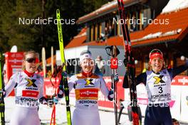 12.02.2023, Schonach, Germany (GER): Ida Marie Hagen (NOR), Gyda Westvold Hansen (NOR), Nathalie Armbruster (GER), (l-r)  - FIS world cup nordic combined women, individual gundersen HS100/5km, Schonach (GER). www.nordicfocus.com. © Volk/NordicFocus. Every downloaded picture is fee-liable.