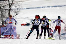 12.02.2023, Schonach, Germany (GER): Ida Marie Hagen (NOR), Nathalie Armbruster (GER), Jenny Nowak (GER), Yuna Kasai (JPN), (l-r)  - FIS world cup nordic combined women, individual gundersen HS100/5km, Schonach (GER). www.nordicfocus.com. © Volk/NordicFocus. Every downloaded picture is fee-liable.