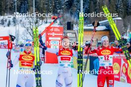 16.12.2023, Ramsau, Austria (AUT): Gyda Westvold Hansen (NOR), Ida Marie Hagen (NOR), Lisa Hirner (AUT), (l-r)  - FIS world cup nordic combined women, compact HS98/5km, Ramsau (AUT). www.nordicfocus.com. © Volk/NordicFocus. Every downloaded picture is fee-liable.