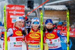 15.12.2023, Ramsau, Austria (AUT): Ida Marie Hagen (NOR), Gyda Westvold Hansen (NOR), Minja Korhonen (FIN), (l-r)  - FIS world cup nordic combined women, individual gundersen HS98/5km, Ramsau (AUT). www.nordicfocus.com. © Volk/NordicFocus. Every downloaded picture is fee-liable.