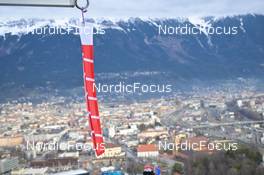 04.01.2023, Innsbruck, Austria (AUT): feature: wind flag, Innsbruck City, mountain - FIS world cup ski jumping men, four hills tournament, individual HS130, Innsbruck (AUT). www.nordicfocus.com. © Reichert/NordicFocus. Every downloaded picture is fee-liable.