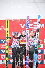28.01.2023, Kulm, Austria (AUT): Stefan Kraft (AUT), Halvor Egner Granerud (NOR), Domen Prevc (SLO), (l-r) - FIS world cup ski jumping men, individual HS134, Kulm (AUT). www.nordicfocus.com. © Reichert/NordicFocus. Every downloaded picture is fee-liable.