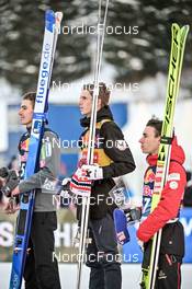 29.01.2023, Kulm, Austria (AUT): Timi Zajc (SLO), Halvor Egner Granerud (NOR), Stefan Kraft (AUT), (l-r) - FIS world cup ski jumping men, individual HS134, Kulm (AUT). www.nordicfocus.com. © Reichert/NordicFocus. Every downloaded picture is fee-liable.