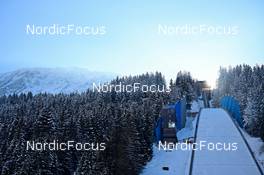 29.01.2023, Kulm, Austria (AUT): feature: Kulm, mountain, raising sun - FIS world cup ski jumping men, individual HS134, Kulm (AUT). www.nordicfocus.com. © Reichert/NordicFocus. Every downloaded picture is fee-liable.