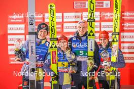 03.02.2023, Willingen, Germany (GER): Andreas Wellinger (GER ), Katharina Althaus (GER ), Karl Geiger (GER ), Selina Freitag (GER ), (l-r)  - FIS world cup ski jumping men, mixed team HS147, Willingen (GER). www.nordicfocus.com. © Thibaut/NordicFocus. Every downloaded picture is fee-liable