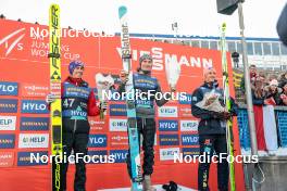 11.03.2023, Oslo, Norway (NOR): Stefan Kraft (AUT), Anze Lanisek (SLO), Karl Geiger (GER), (l-r) - FIS world cup ski jumping men, individual HS134, Oslo (NOR). www.nordicfocus.com. © Modica/NordicFocus. Every downloaded picture is fee-liable.