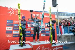 11.03.2023, Oslo, Norway (NOR): Stefan Kraft (AUT), Anze Lanisek (SLO), Karl Geiger (GER), (l-r) - FIS world cup ski jumping men, individual HS134, Oslo (NOR). www.nordicfocus.com. © Modica/NordicFocus. Every downloaded picture is fee-liable.