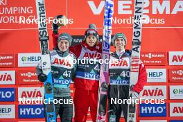 16.03.2023, Lillehammer, Norway (NOR): Anze Lanisek (SLO), Dawid Kubacki (POL), Daniel Tschofenig (AUT), (l-r)  - FIS world cup ski jumping men, individual HS140, Lillehammer (NOR). www.nordicfocus.com. © Thibaut/NordicFocus. Every downloaded picture is fee-liable.