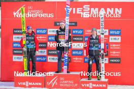 18.03.2023, Vikersund, Norway (NOR): Stefan Kraft (AUT), Halvor Egner Granerud (NOR), Daniel Tschofenig (AUT), (l-r)  - FIS world cup ski flying men, individual HS240, Vikersund (NOR). www.nordicfocus.com. © Thibaut/NordicFocus. Every downloaded picture is fee-liable.