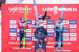 19.03.2023, Vikersund, Norway (NOR): Stefan Kraft (AUT), Halvor Egner Granerud (NOR), Anze Lanisek (SLO), (l-r)  - FIS world cup ski flying men, individual HS240, Vikersund (NOR). www.nordicfocus.com. © Thibaut/NordicFocus. Every downloaded picture is fee-liable.