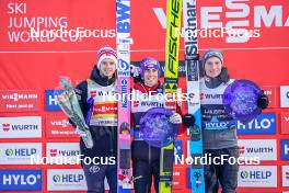 19.03.2023, Vikersund, Norway (NOR): Halvor Egner Granerud (NOR), Stefan Kraft (AUT), Anze Lanisek (SLO), (l-r)  - FIS world cup ski flying men, individual HS240, Vikersund (NOR). www.nordicfocus.com. © Thibaut/NordicFocus. Every downloaded picture is fee-liable.