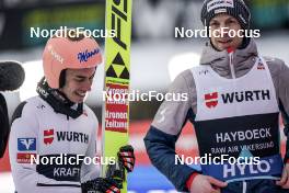 19.03.2023, Vikersund, Norway (NOR): Stefan Kraft (AUT), Michael Hayboeck (AUT), (l-r)  - FIS world cup ski flying men, individual HS240, Vikersund (NOR). www.nordicfocus.com. © Thibaut/NordicFocus. Every downloaded picture is fee-liable.