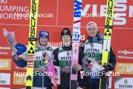 26.03.2023, Lahti, Finland (FIN): Stefan Kraft (AUT), Ryoyu Kobayashi (JPN), Karl Geiger (GER), (l-r) - FIS world cup ski jumping men, individual HS130, Lahti (FIN). www.nordicfocus.com. © Thibaut/NordicFocus. Every downloaded picture is fee-liable.