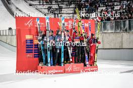 25.03.2023, Lahti, Finland (FIN): Lovro Kos (SLO), Domen Prevc (SLO), Timi Zajc (SLO), Anze Lanisek (SLO), Daniel Tschofenig (AUT), Michael Hayboeck (AUT), Jan Hoerl (AUT), Stefan Kraft (AUT), Piotr Zyla (POL), Pawel Wasek (POL), Aleksander Zniszczol (POL), Kamil Stoch (POL), (l-r) - FIS world cup ski jumping men, team HS130, Lahti (FIN). www.nordicfocus.com. © Thibaut/NordicFocus. Every downloaded picture is fee-liable.