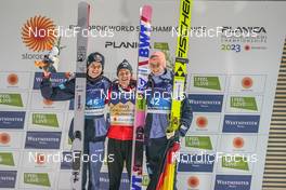 25.02.2023, Planica, Slovenia (SLO): Andreas Wellinger (GER), Piotr Zyla (POL), Karl Geiger (GER), (l-r), (l-r) - FIS nordic world ski championships ski jumping men, individual HS100, Planica (SLO). www.nordicfocus.com. © Thibaut/NordicFocus. Every downloaded picture is fee-liable.