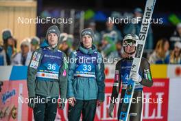 25.02.2023, Planica, Slovenia (SLO): Ziga Jelar (SLO), Lovro Kos (SLO), Anze Lanisek (SLO), (l-r)  - FIS nordic world ski championships ski jumping men, individual HS100, Planica (SLO). www.nordicfocus.com. © Thibaut/NordicFocus. Every downloaded picture is fee-liable.