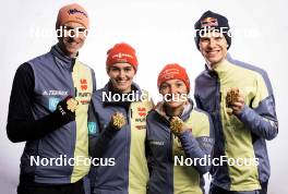 25.02.2023, Planica, Slovenia (SLO): Selina Freitag (GER), Karl Geiger (GER), Katharina Althaus (GER), Andreas Wellinger (GER), (l-r)  - FIS nordic world ski championships ski jumping men, medals, Planica (SLO). www.nordicfocus.com. © Modica/NordicFocus. Every downloaded picture is fee-liable.