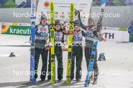 26.02.2023, Planica, Slovenia (SLO): Timi Zajc (SLO), Ema Klinec (SLO), Nika Kriznar (SLO), Anze Lanisek (SLO), (l-r)  - FIS nordic world ski championships ski jumping men, mixed team HS100, Planica (SLO). www.nordicfocus.com. © Thibaut/NordicFocus. Every downloaded picture is fee-liable.