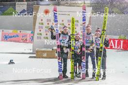 26.02.2023, Planica, Slovenia (SLO): Halvor Egner Granerud (NOR), Thea Minyan Bjoerseth (NOR), Johann Andre Forfang (NOR), Anna Odine Stroem (NOR), (l-r)  - FIS nordic world ski championships ski jumping men, mixed team HS100, Planica (SLO). www.nordicfocus.com. © Thibaut/NordicFocus. Every downloaded picture is fee-liable.