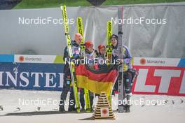 26.02.2023, Planica, Slovenia (SLO): Selina Freitag (GER), Karl Geiger (GER), Katharina Althaus (GER), Andreas Wellinger (GER), (l-r)  - FIS nordic world ski championships ski jumping men, mixed team HS100, Planica (SLO). www.nordicfocus.com. © Thibaut/NordicFocus. Every downloaded picture is fee-liable.