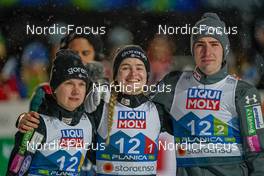 26.02.2023, Planica, Slovenia (SLO): Ema Klinec (SLO), Nika Kriznar (SLO), Timi Zajc (SLO),  Feature - FIS nordic world ski championships ski jumping men, mixed team HS100, Planica (SLO). www.nordicfocus.com. © Thibaut/NordicFocus. Every downloaded picture is fee-liable.