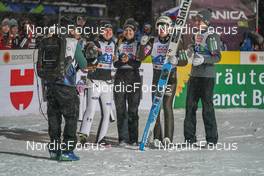 26.02.2023, Planica, Slovenia (SLO): Ema Klinec (SLO), Nika Kriznar (SLO), Anze Lanisek (SLO), Timi Zajc (SLO), (l-r)  - FIS nordic world ski championships ski jumping men, mixed team HS100, Planica (SLO). www.nordicfocus.com. © Thibaut/NordicFocus. Every downloaded picture is fee-liable.