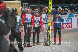 26.02.2023, Planica, Slovenia (SLO): Jan Hoerl (AUT), Chiara Kreuzer (AUT), Stefan Kraft (AUT), Eva Pinkelnig (AUT), (l-r)  - FIS nordic world ski championships ski jumping men, mixed team HS100, Planica (SLO). www.nordicfocus.com. © Thibaut/NordicFocus. Every downloaded picture is fee-liable.