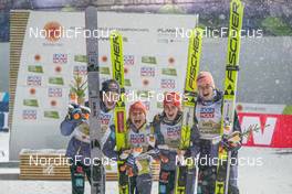 26.02.2023, Planica, Slovenia (SLO): Selina Freitag (GER), Karl Geiger (GER), Katharina Althaus (GER), Andreas Wellinger (GER), (l-r)  - FIS nordic world ski championships ski jumping men, mixed team HS100, Planica (SLO). www.nordicfocus.com. © Thibaut/NordicFocus. Every downloaded picture is fee-liable.